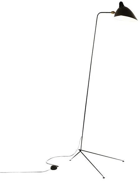 Serge Mouille Lampadaire 1 Droit Black & Brass Floor Lamp