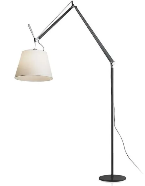 Artemide Tolomeo Mega Black Floor Lamp Body 32 cm Parchment Lampshade with Dimmer