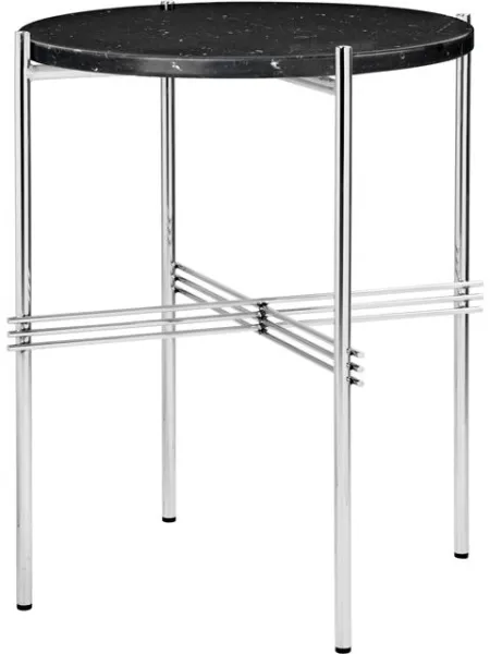 GUBI TS Side Table Round Ø40 Polished Steel/Marble Black Marquina
