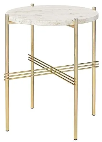 GUBI TS Round Side Table Ø40 Brass/White Travertine